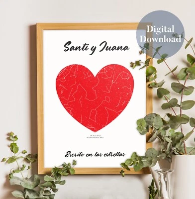 Custom Star Map Digital Download Printable Beautiful Gift Love Saint Valentine's - Image 1 of 4