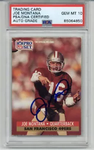 JOE MONTANA FIRMATO 1991 PRO SET #653 SCHEDA 49ERS PSA/DNA AUTO GRADO 10 RARA - Foto 1 di 2