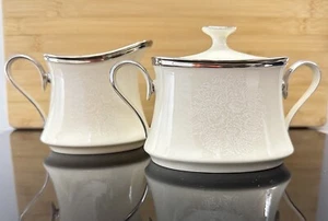 LENOX Fine China MOONSPUN Pattern Lidded Sugar Bowl & Creamer - Picture 1 of 15