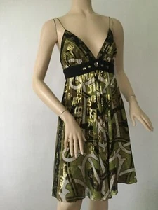 NEW Nicole Miller Collection Green/Black and Gold Print Dress (Size 2) - $385 - Picture 1 of 12