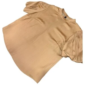 Blusa informal Anthropologie para mujer marrón satinado cuello falso talla S manga corta - Imagen 1 de 7