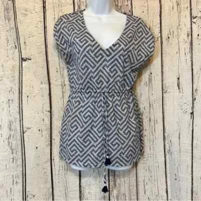 Tommy Bahama 上衣大号希腊 Cay 衬衫蓝色白色几何图案腰围 — 第 1/4 张图片