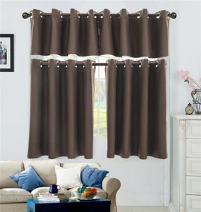 Thermal Blackout Curtains Ring Top Eyelet Ready Made Soft Balcony Valance Drapes - Picture 1 of 53