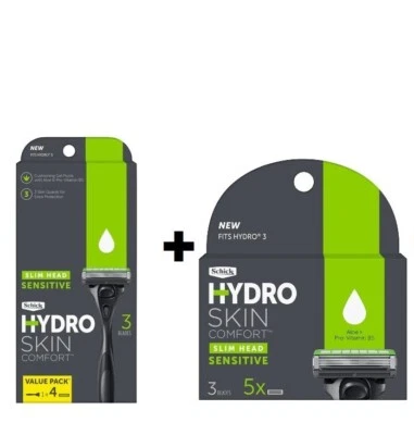 Schick Men Hydro Slim Head Skin Comfort Sensitive Razor Blade + Refills (3)  New - Image 1 of 3