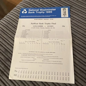 1986 SUSSEX V LANCASHIRE NATWEST TROPHY FINAL @ LORDS COUNTY CRICKET SCORECARD - Picture 1 of 3