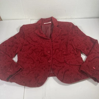 Hermosa Chaqueta De Colección Nine West Terciopelo Rojo Brocado Mujer Talla L Pipa Satén Botones Foto 1 de 4