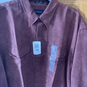 Van Huesen Men's Long Sleeve Soft Suede Button Up Pockets Burgandy Shirt Sz XL - Picture 1 of 11