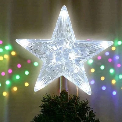 Xmas Ornament Christmas Tree Topper LED Cool White Light Up Star Tree Home Party - Image 1 of 4