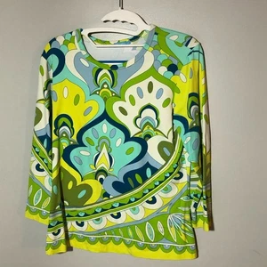 J McLaughlin Catalina Psychedelic Print 3/4 Arm Pullover Oberteil Damen L groovy - Bild 1 von 9