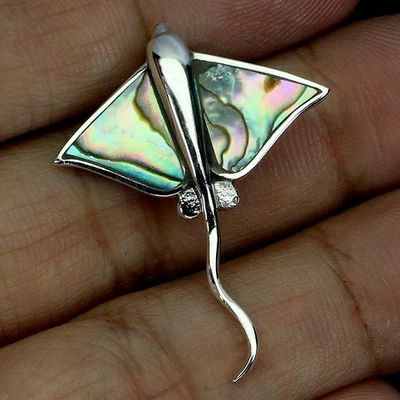 925 Sterling Silver Pendant Fancy Mother Of Pearl Stringray Gemstone Jewelry - Image 1 of 4