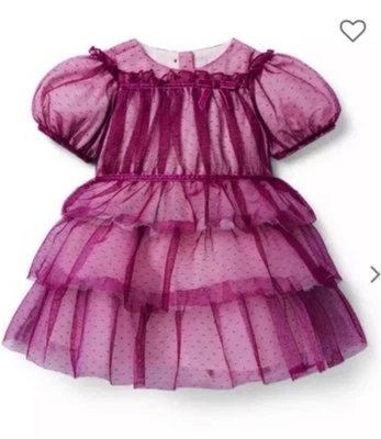 Janie & Jack Burgundy & Pink  Tiered Tulle Girls Dress Size 5 - new for $109 - Image 1 of 4