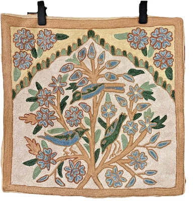 Pillow Cover Floral Tree Of Life Kashmiri Chain Stitch Embroidery Vintage 15x15 - Image 1 of 4