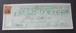 1872 - HERKIMER N.Y. - BANK CHECK - Revenue Stamp - Signed GEO. W. PINE - Picture 1 of 1