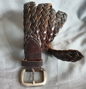 Mens 1" Wide Brown Braided Leather Belt Solid Brass Buckle Size 42 - Picture 1 of 17