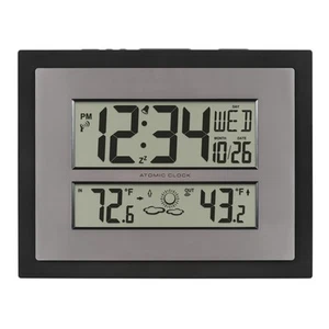 512-85937-INT Atomic Digital Wall Clock with Temperature & Forecast in Gray/S... - Picture 1 of 7
