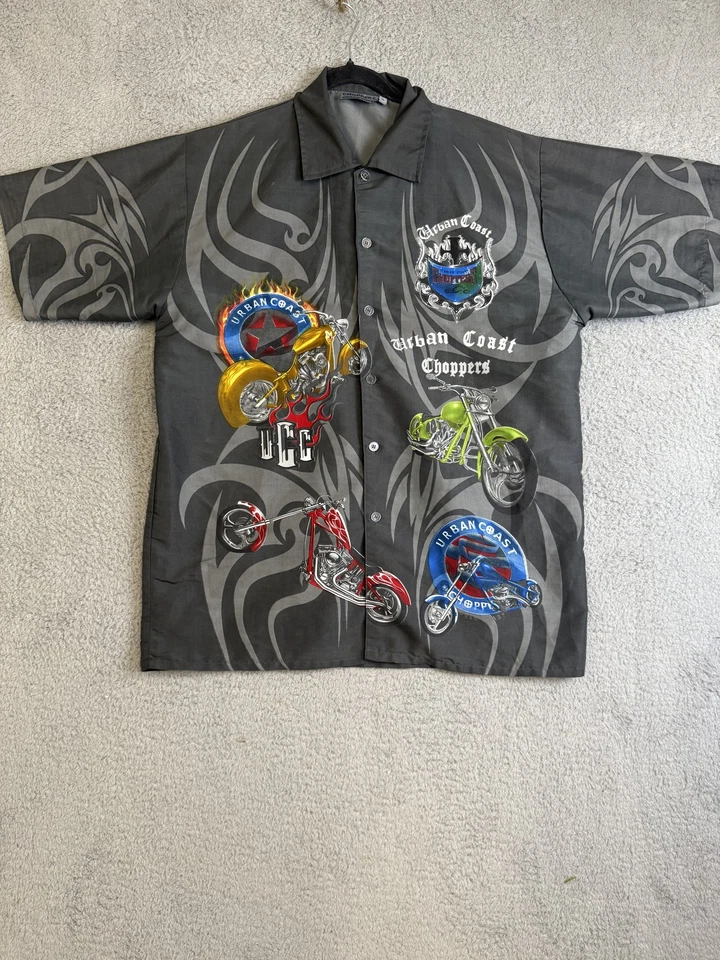 Urban Coast Choppers Shirt Mens XL Black Motorcycle Graphic Flame Tattoo Style - Image 1 of 4