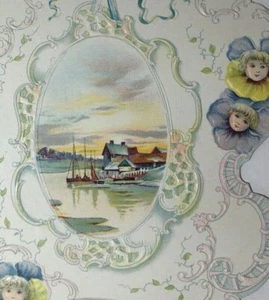 Tarjeta troquelada victoriana c1890 pensamientos encantadora cara de niña puerto hogar embsd 4"x6" - Imagen 1 de 5