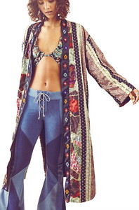 NEW FREE PEOPLE KAYLA BEADED EMBELLISHED MIXED PATCHWORK DUSTER JACKET KIMONO M
