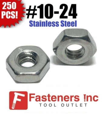 BRIGHTON (Qty 250) #10-24 Stainless Steel Finished Hex Nuts 304 / 18-8