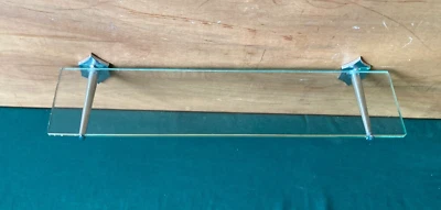 Antique 22" Glass Shelf Chrome Plated Brass Deco Wall Brackets Hoegger 394-24E - Image 1 of 4