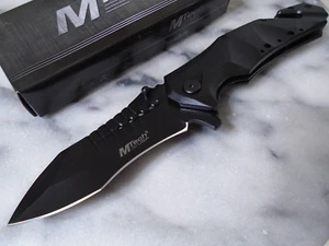 Mtech Assisted Open Recurve Pocket Knife Blackout Rescue Folder MT-A845BK 9" OA - Picture 1 of 10