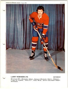 1972-73 Dimanche / Derniere Heure Photos Larry Robinson #NNO Montreal Canadiens