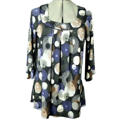 Vintage J.T.B. Decote quadrado com estampa de círculos geométricos com tubulação, plissado G - Imagem 1 de 4