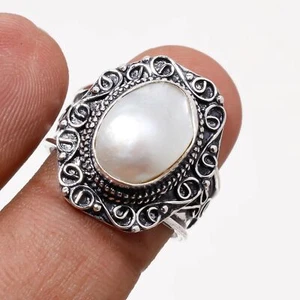 River Pearl Gemstone Ring Handmade Antique Design Vintage Jewelry 8.50" VR 2232 - Picture 1 of 7