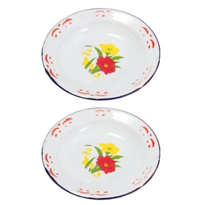 2 Stück Vintage Emaille Obstteller Metall Abendessen Geschirr Emailleware - Bild 1 von 12