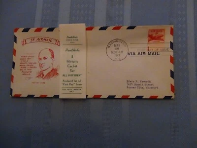 US # C 33 5 Cent Airmail Set Of 5 Pent Arts Cachet Mixed Set FDC W/Label  #10  - Image 1 of 4
