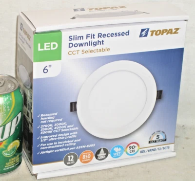 TOPAZ LED 6" SLIM FIT RECESSED DOWNLIGHT CCT SELECTABLE DIMMABLE 70886 12W/75W