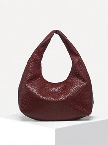 Burgundy Ladies' Vintage & Minimalist Leisure Faux Woven Leather Shoulder Bag - Picture 1 of 6