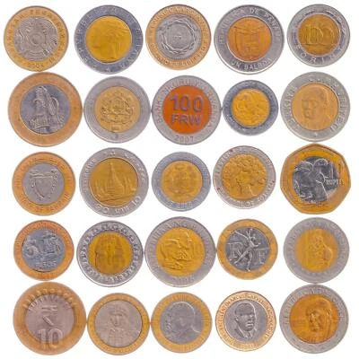 10 Bi-Metallic Coins | Mixed Bimetall Collection | Various World Countries - Image 1 of 2