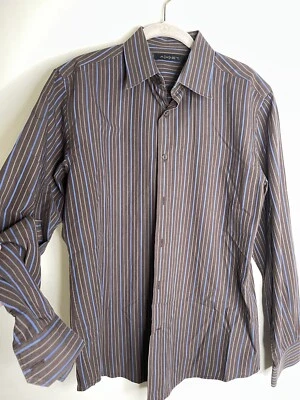 Mens Axist Brown Dress Shirt Blue Stripe Collared Button Up Size M - Image 1 of 4
