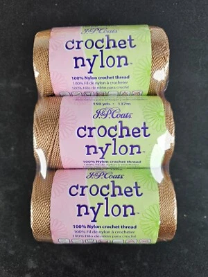 J&P Abrigos Crochet Nylon Hilo 150 yardas Beige 43 Marrón - Lote de 3 Carretes Foto 1 de 2