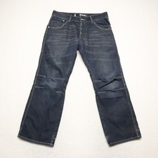 H&M &Bragg Men's Size 34x30 Blue Straight Button Fly Dark 100% Cotton Denim Jean