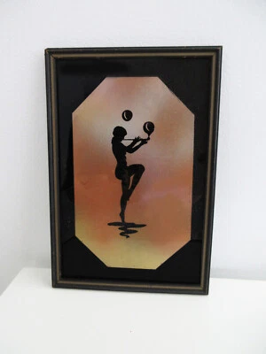 Deco Nude Bubble Blower Woman Silhouette on Metallic Airbrush Background Framed - Image 1 of 4