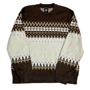 Vans x Justin Henry Large Antique White Brown Sweater Mens Fair Isle Jumper Rare - Picture 1 of 18
