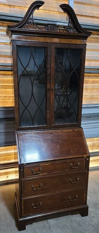 Baker Furniture Crossbanded Mahogany Secretary Bookcase Cover