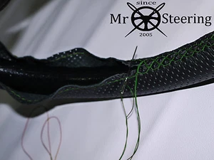 FOR SKODA FABIA II PERFORATED LEATHER STEERING WHEEL COVER 07+ GREEN DOUBLE STCH - Picture 1 of 3