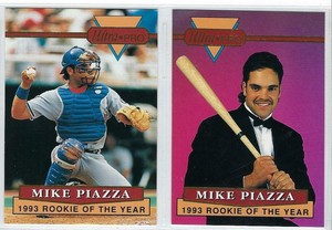 1994 Rembrandt Ultra Pro baseball cards Rookie MIKE PIAZZA Promo cards #1 & # 4.