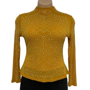 JASMINE SPORTSWEAR Women's Rhinestone Stretch Mesh Top Size 1X Gold Show Clothes - Picture 1 of 17