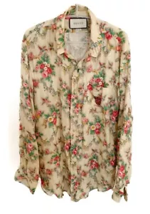 Gucci Alessandro Michele Flora Flower Linen Long Sleeve Shirt Mens Size 52 - Picture 1 of 4