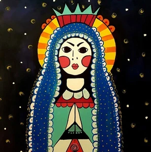 JULES GILLEN ART PRINT on CANVAS Moonlight Madonna Modern Folk Art 16 X 24 - Picture 1 of 1