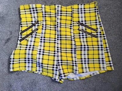 Pantalones Cortos Para Mujer Last Exit Amarillo Negro Cuadros Gótico Cremallera Trasera Elastizados Talla Grande 3XL Foto 1 de 3