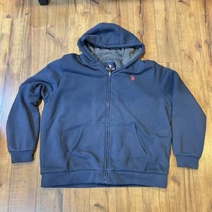US Polo Assn. Full Zip Sherpa Lined Jacket ~ Navy Blue Hoodie Pockets ~ Mens 4XL - Picture 1 of 11