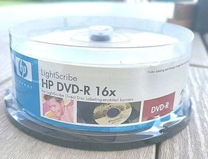 HP LightScribe 16x,4.7 GB,  120 Min DVD-R.  25 Discs NEW - Picture 1 of 3