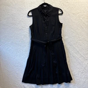 Talbots Camicia Vestito Donna Tg 10 Petite Nero Senza Maniche Vestibilità Svasata Pieghe - Foto 1 di 10