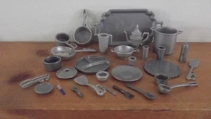 Barbie Kitchen Dishes GRAY Mixed Lot Utensils Pots Pans Cups Plates LOT - Picture 1 of 8