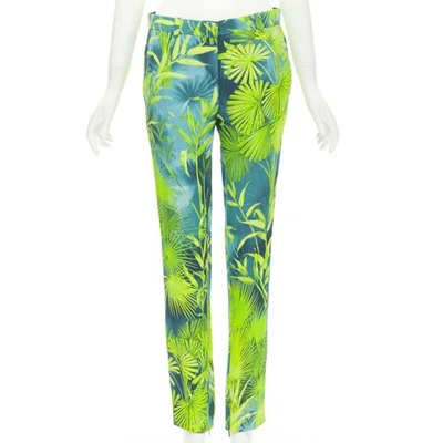 Calça VERSACE 2020 Runway Jlo Jungle verde estampa tropical viscose IT36 XS - Imagem 1 de 4